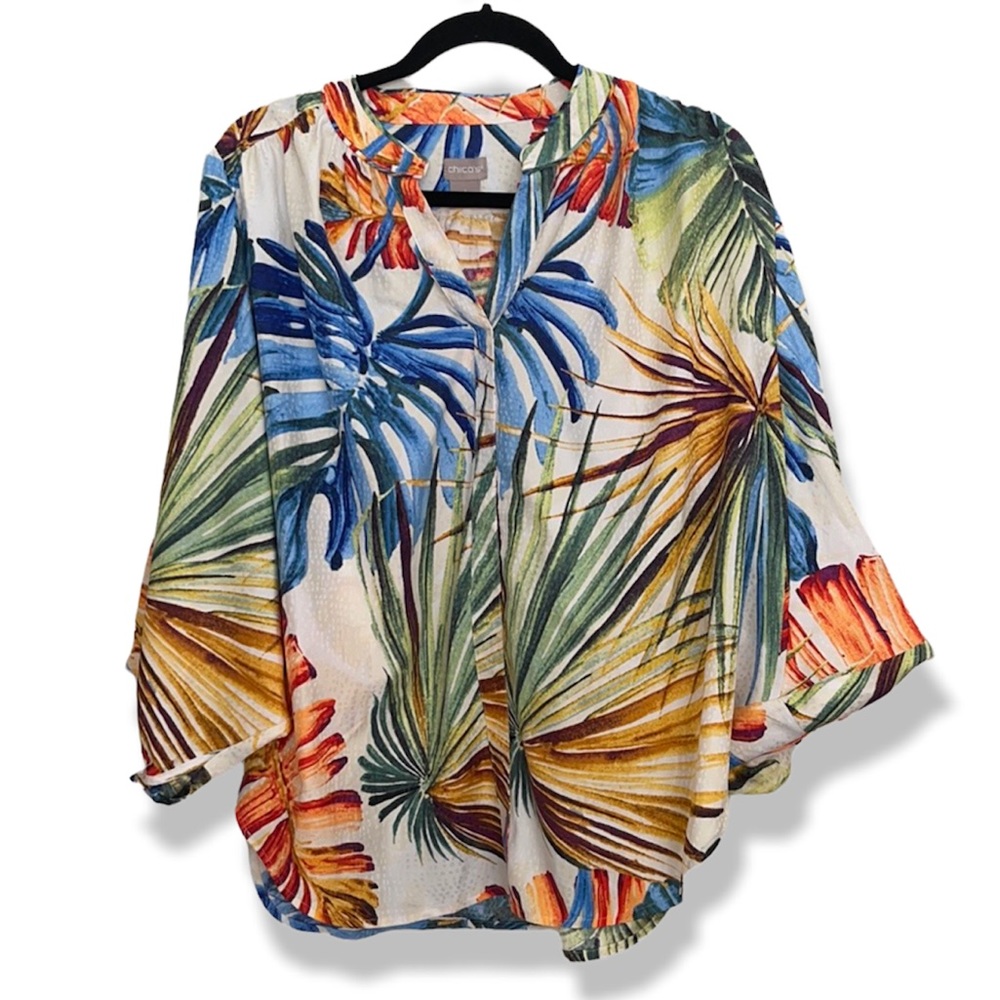 Chico’s Tropical Design Blouse Size M